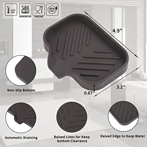 Silicone Bathroom Soap Dishes with Drain Spout-Bathroom and Kitchen Sink Organizer,Sponge Holder,Dish Soap Tray,Perfect for Dispenser,Scrubber,Bottle,Cup on Sink or Counter-Coffee 4.9"×3.2" - Image 3