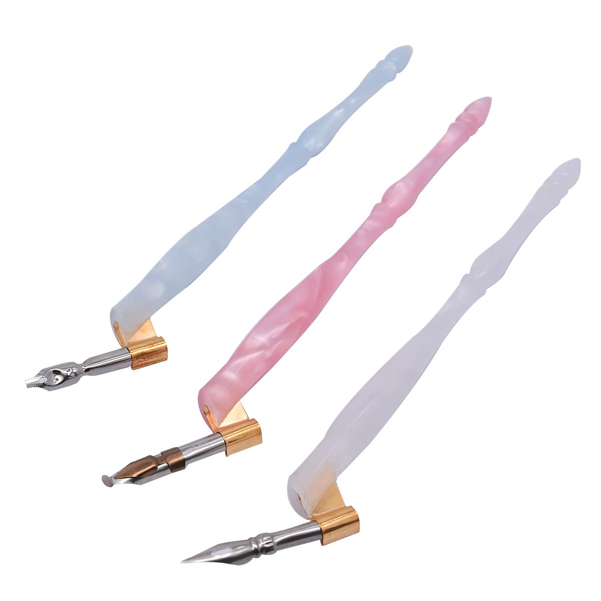 SIPLIV Calligraphy Oblique Dip Pen Holder Set, Resin Pen Handle with 30 Stainless Steel Pen Nib Manga Pen Kit for English Calligraphy Drawing Comic, White - Image 3