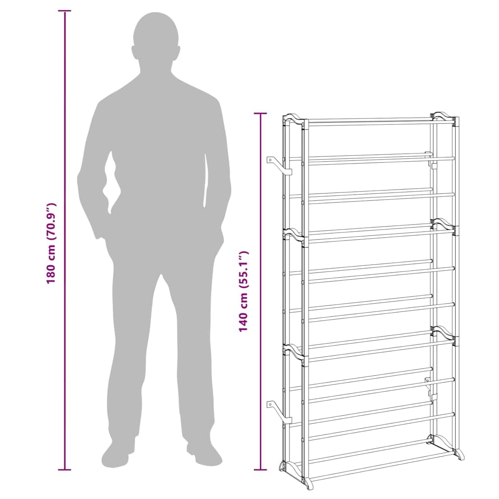 Schuhregal für 40 Paar Schuhe mit 10 Stufen, weiß, 140 cm hoch, Metallstreben, platzsparend und leicht, ideal für Flur, Diele, Wohnzimmer, Schuhschrank und Aufbewahrung