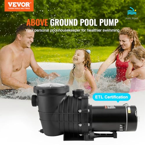 image for VEVOR Above Ground Pool Pump, 1.5 HP, 100 GPM Single Speed Swimming Po