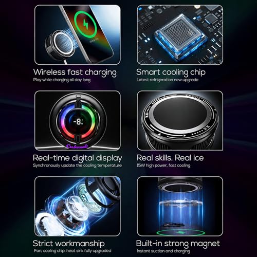 Image of Cubonic CX19 15W Mobile Cooler with Wireless Charging, LED Display, RGB Lights, Magnetic + Clip Cooling Fan for iPhone 12 & Above, Android Phones, Tablets | Type-C Input