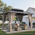 weaxty W 10'x12' Hardtop Gazebo with Double Galvanized Steel Roof, Heavy Duty Metal Frame Outdoor Gazebos with Netting and Curtains, Easy Assembly Patio Canopy for Backyard Deck Poolside
