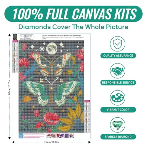 Image of SANYUN Diamond Painting Kits for Adults,5D Butterfly Diamond Art Kits for Beginners,Full Round Drill Flowers Gem Art Painting,Perfect for Gift and Home Wall Decor 12''W x 16''L