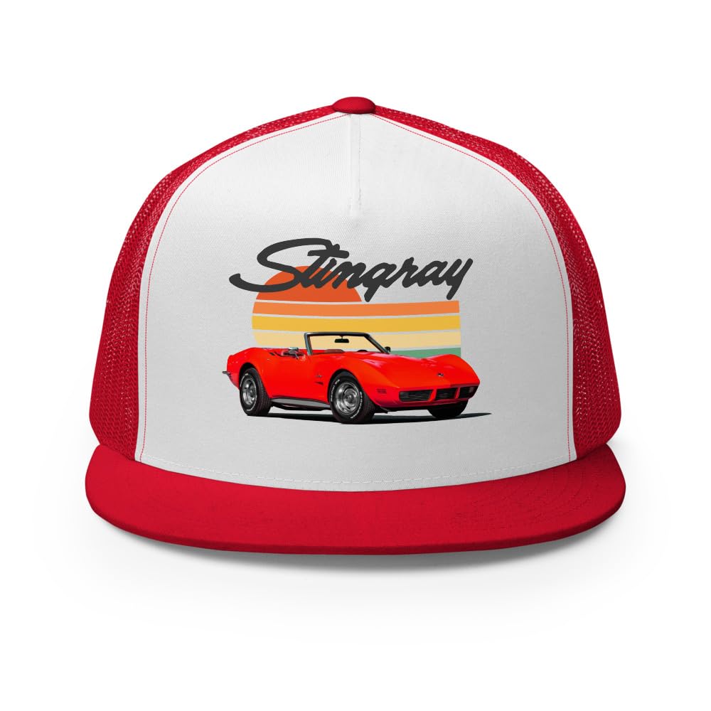 1973 samochód sportowy Stingray czapka – retro zachód słońca kabriolet Muscle Car Trucker Cap