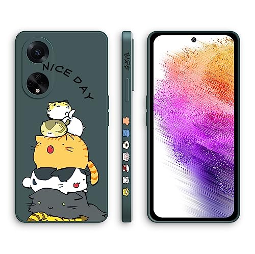 XINYEXIN Funda para OPPO A98 5G, Funda Ultrafino de Silicona Suave a Prueba de Golpes con un Patrón Lindo, Diseño de Borde Recto Carcasa - Kitten, Green
