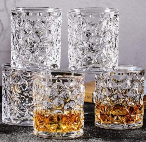 Image of Whiskey Glass Transparent, 310 ML, Whisky Glass, Diamond Design Bar Glass for Drinking Bourbon, Whisky, Scotch, Cocktails, Cognac - Old Fashioned Cocktail Tumblers Set of 6 (Giant .$., 6)