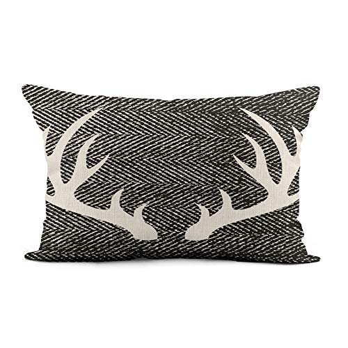 Hodkhno Throw Pillow Cover 12X20 Inch Rustic Gray Herringbone Deer Antlers Farmhouse Country Modern Home Decor Pillowcase Lumbar Pillow Case Cushion Cover For Sofa Couch Bed cover