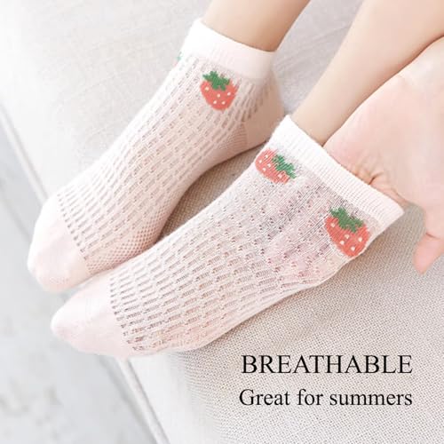 5 Pairs Girls' Fun Thin Summer Ankle Socks, Cute Strawberry Mesh Short Socks for Kids Toddlers3