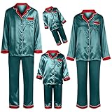 Matching Christmas Pajamas Family Christmas Pajamas Matching Sets 2025 Plus Casual Silk Satin Xmas Pjs Matching Sets Long Sleeve Pijama de Navidad Familiar Wine