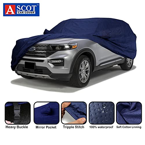 Image of ASCOT, CAR COVER Premium 3-Layer Waterproof & Heat-Resistant Car Cover for TATA NEXON 2023-2026 | UV Shield, Dustproof | Mirror & Antenna Pockets (NEXON Creative + S DT, Tiebond Blue, Car Body Cover)
