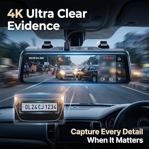 Image of Golens T10-G2C 2-Channel 4G Touch Screen Mirror Dash Cam for Car | Front 4K + Rear 1080P Dual Recording, GPS, ADAS, BSD, Parking Monitor, G-Sensor, Live View