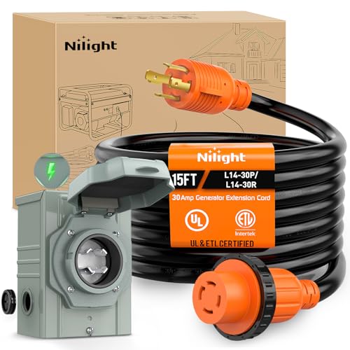 Image of Nilight 30A 15FT Generator Extension Cord Power Inlet Box with Locking Connector 125 /250V 7500W 10 Gauge STW ETL Listed 4 Prong L14-30P L14-30R Cable for RV Outdoor Use