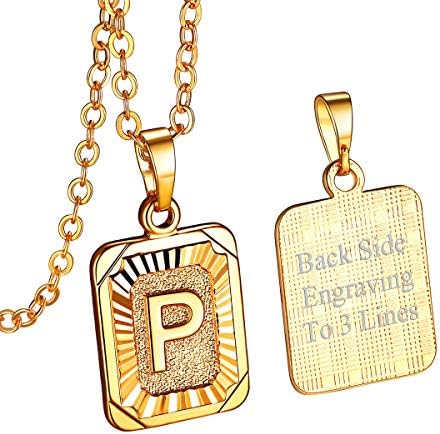 FOCALOOK Letter Pendant Necklace for Women Men Stainless Steel/Gold Plated Initials Jewellery Captial A-Z Alphabet Charm Adjustable Chain 20"+2"inches