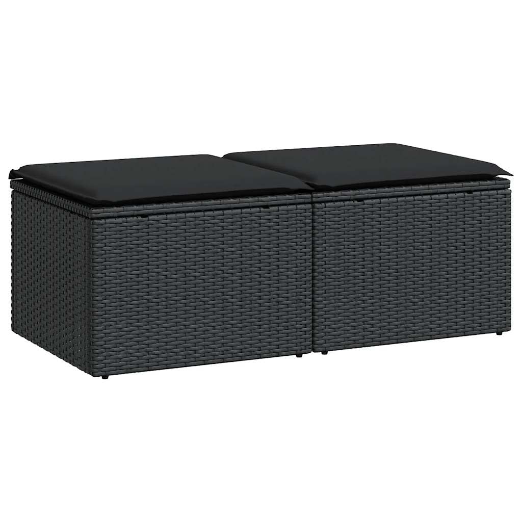 Canapé de jardin modulable lot de 2 avec coussins en rotin synthétique noir pour terrasse