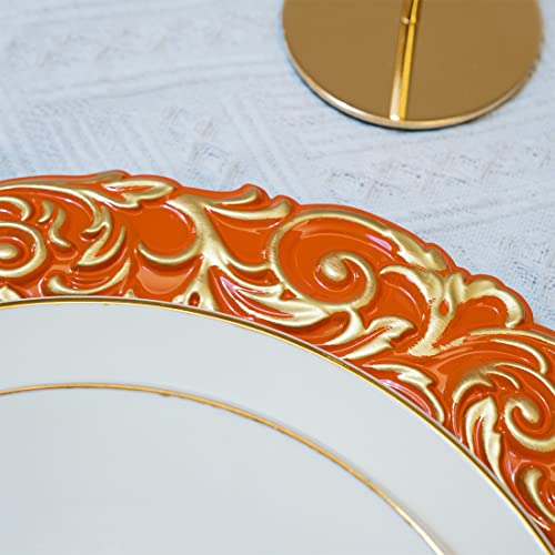 Umisriro Antique Charger Plates With Gold Rim,13 Inch Orange Dinner Plate Chargers Round Server Ware.set Of 6 Plastic Embossed Charger For Dinner, Party, Wedding, Elegant Tableware Decoration(Orange) #TOP5