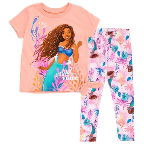Image of Disney Princess Girls' 2-Piece T-Shirt and Leggings Set Toddler to Big Kid | 2-Piece Coordinated Set, Elastic Waistband Leggings, Breathable Cotton Fabric