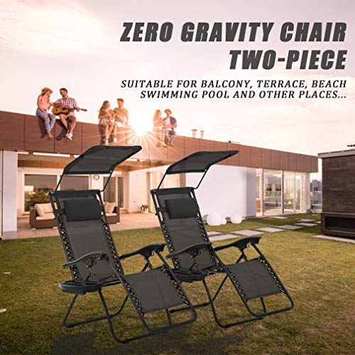 Vnewone Zero Gravity Folding Outdoor Anti Reclining Lounge Deck Foldable Yard with Pillow Cup Holder and Canopy, Black - Thumbnail 7