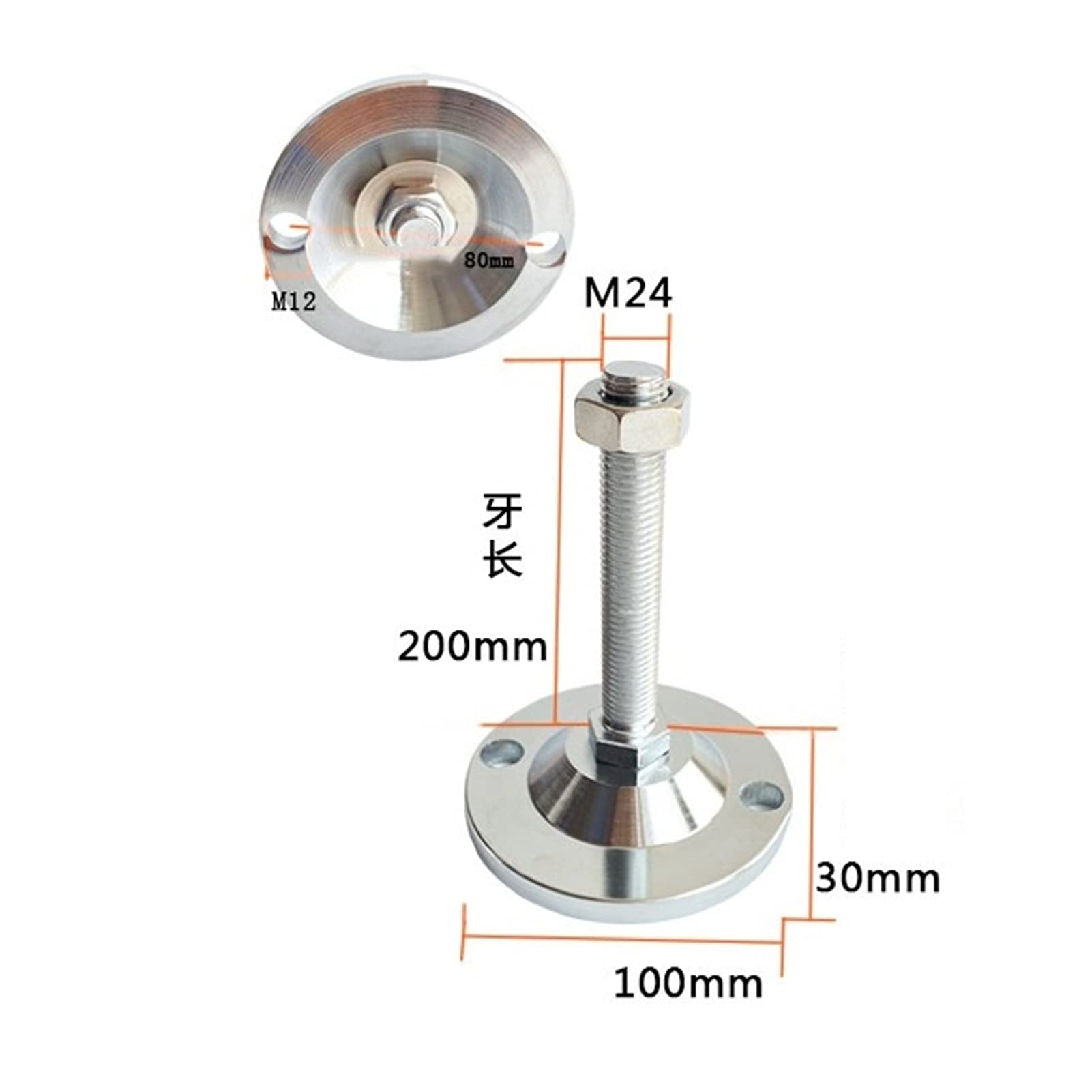 Confezione da 4 piedini di livellamento filettati regolabili, base da 100 | Piedini di livellamento resistenti per armadi, macchinari, banchi da lavoro, mobili, opzioni filettatura M24 M30 (M24 x 300