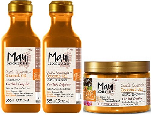 (3 unidades) Maui Curl Quench humedad aceite de coco Shampoo X 385 ml y Curl Quench aceite de coco Acondicionador x 385 ml cartucho Maui humedad Curl Quench aceite de coco Batido X 340 g
