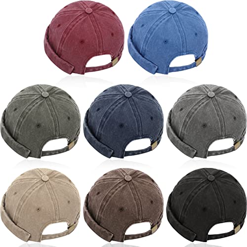 Image of Janmercy 8 Pcs Brimless Hats for Men Adjustable Skullcap Docker Hat Buckle Beanie Cap Wash Cotton No Brim Hats for Men Women
