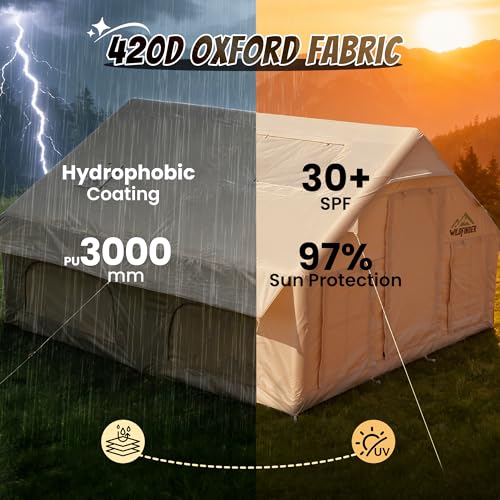 Image of WildFinder Inflatable Tent with Skylight, 5-Min Quick Setup Blow Up Tents with Pump, Heavy Duty Inflatable House, Waterproof Hot Tent with Stove Jack, Air Glamping Tents for Camping