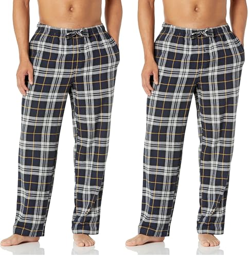 Image of Amazon Essentials Men's Breathable Flannel Pajama Pant (Available in Big & Tall), Black Yellow Plaid, Large (Pack of 2)