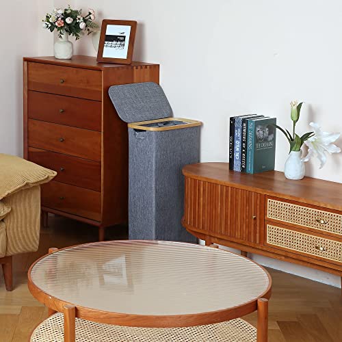 Efluky Slim Laundry Hamper With Lid, Narrow Laundry Hamper With Removable Bag, Collapsible Dirty Clothes Basket With Handles For Bathroom, Bedroom & Laundry Room, 63L Blue-Grey #TOP5