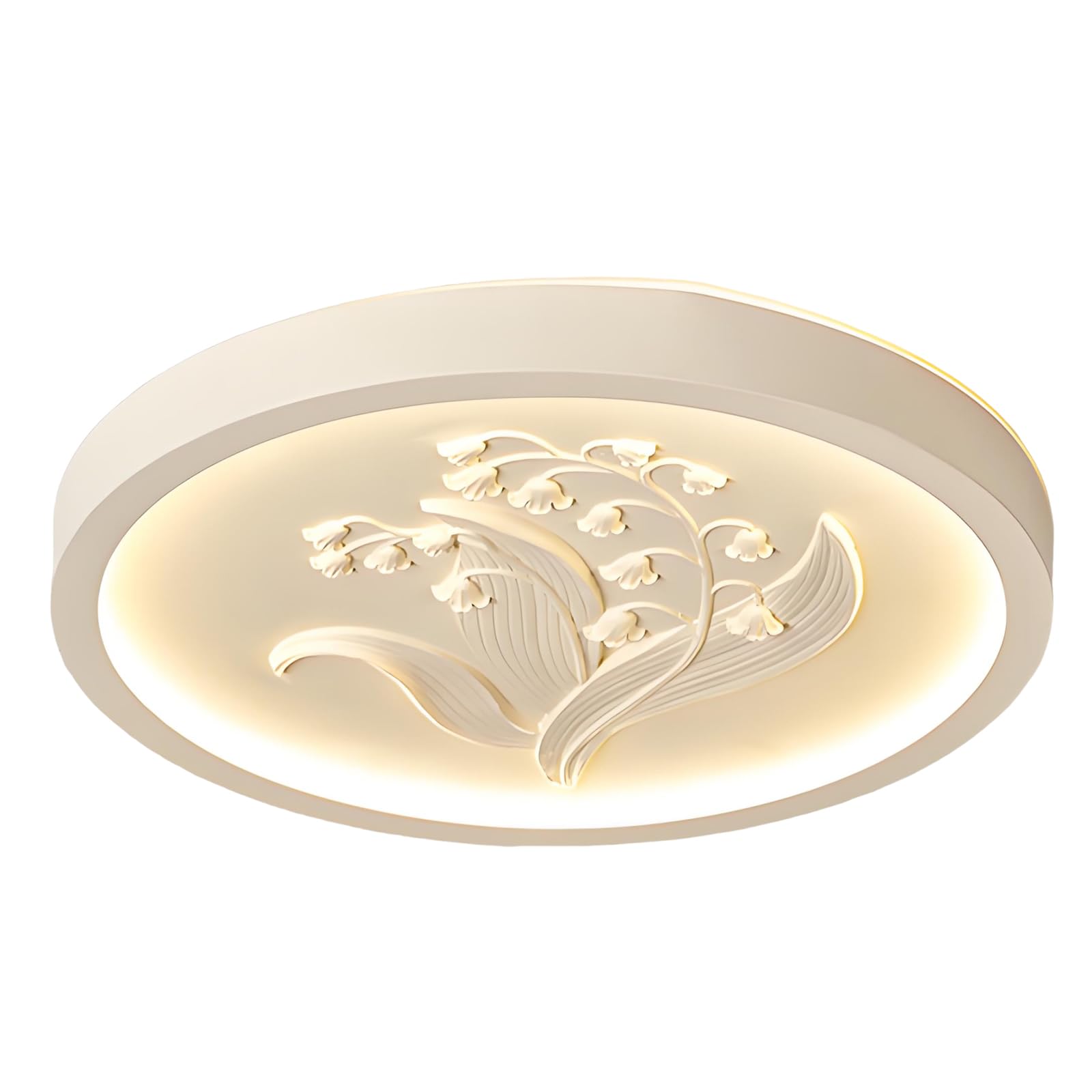 YNVIOZM Modern Minimalist Flush Mount Ceiling Light, Cream LED Closed to Ceiling Lamp with Resin Carved Floral Design Lighting Fixtures for Bedrooms, Kitchen, Dining Room, Hallway