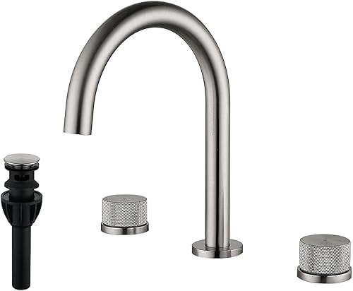 Miniatura 8 de Techzm Grifo de baño de cuello de cisne de 8 pulgadas con dos manijas mezclador de lavabo con desperdicios emergentes cepillado dorado