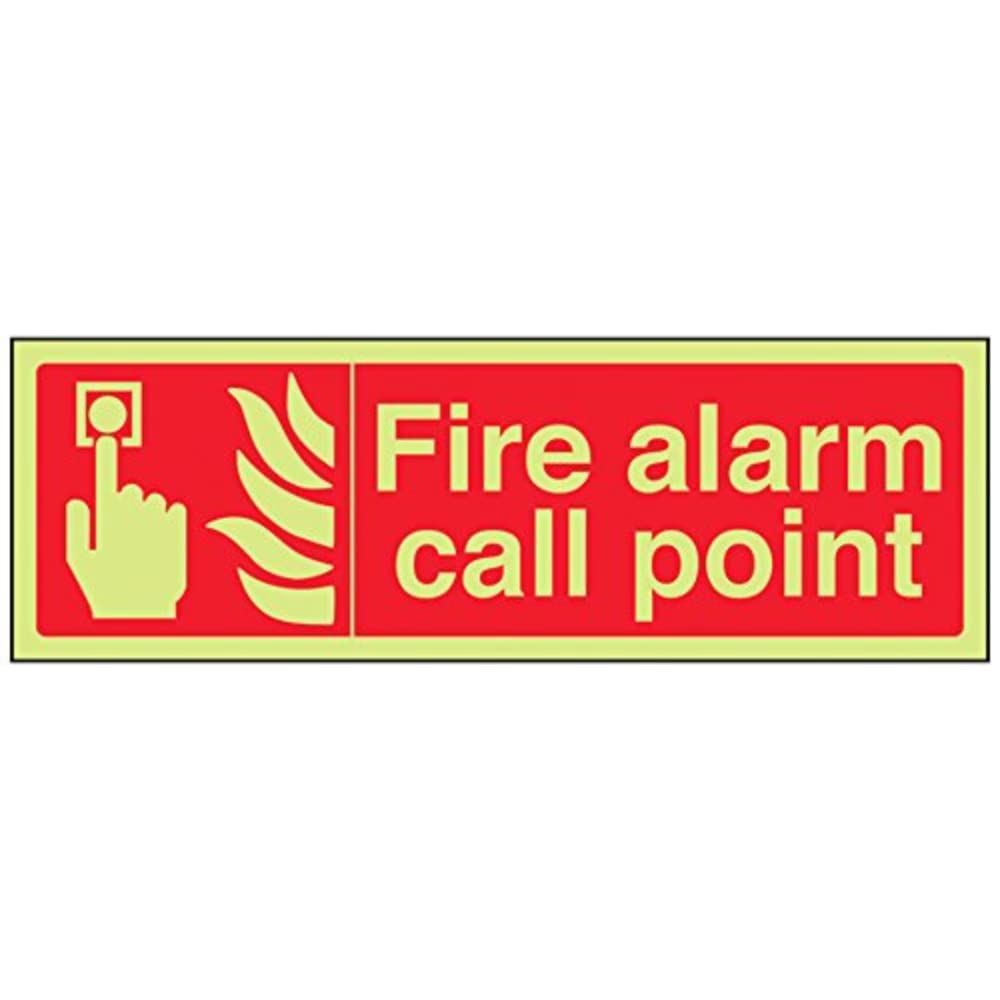 VSafety 13022AX-G Fire Equipment Sign, "Fire Alarm Call Point", Plastic, Landscape, 300 mm x 100 mm, Red
