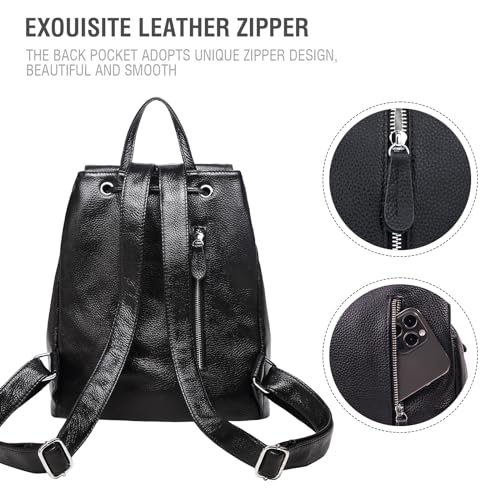 Image of BOYATU Leather Backpack Purse for Women Fashion Design Ladies Shoulder Bag | Full-Grain Leather | Work Commuter & City Travel | Fashion RFID Pocket Bag | Compact Everyday Essentials (Black)