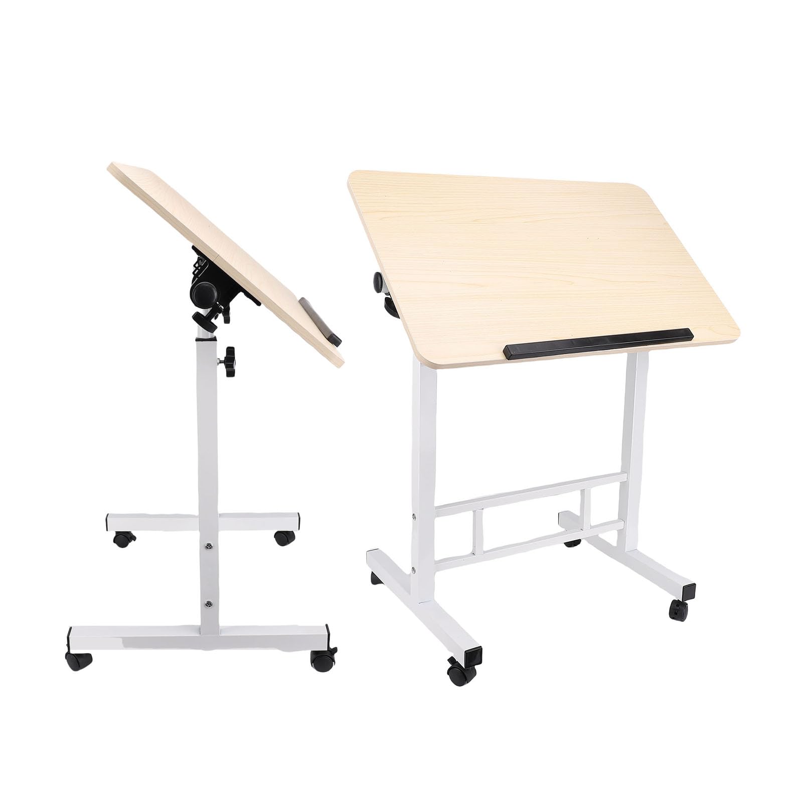 Scrivania Mobile con Rotelle, Tavolo per Laptop in Metallo MDF con Ruote, Altezza Regolabile da 23,62 a 31,50 Pollici, Rotelle Bloccabili, Postazione di Lavoro Pieghevole per la Camera da (#1)