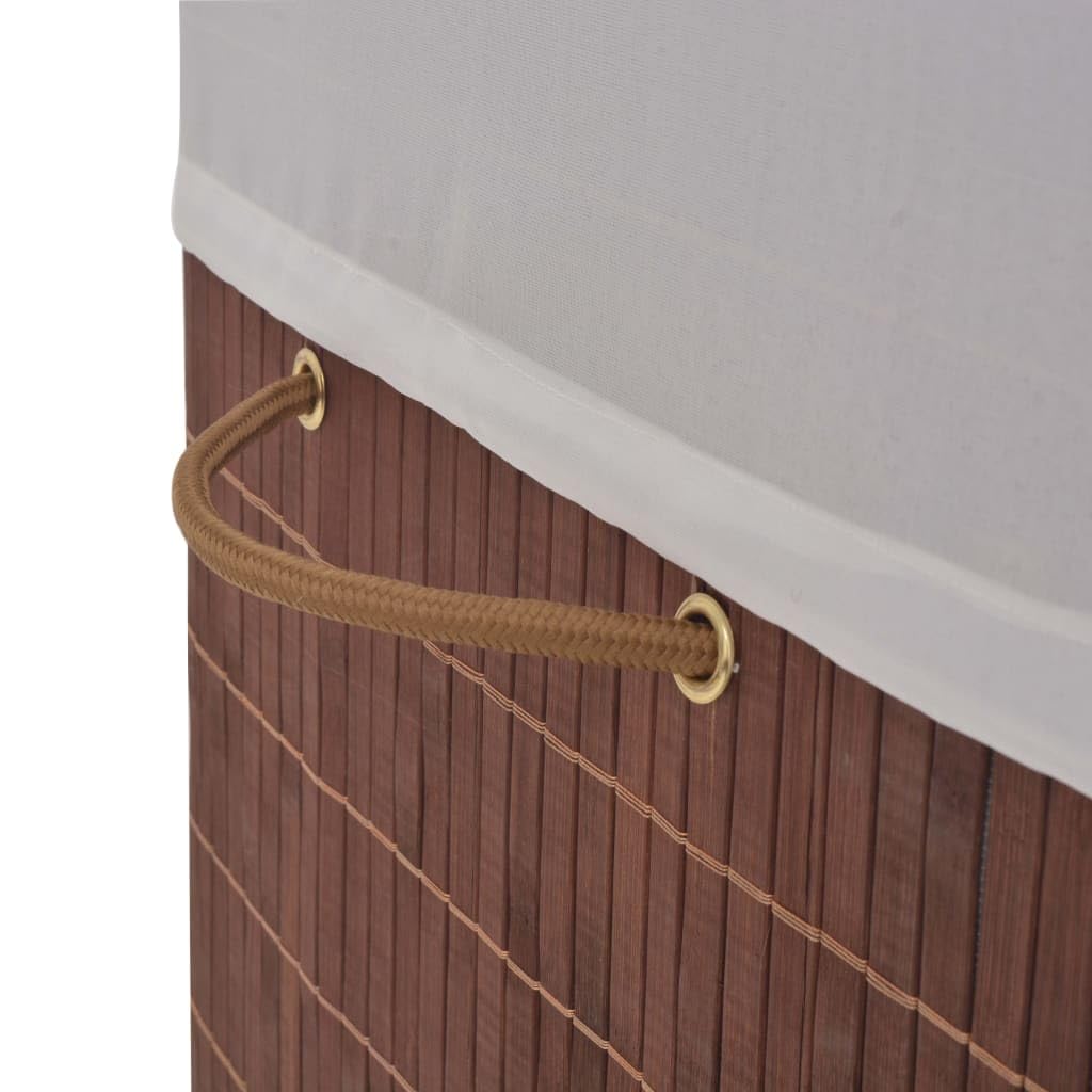 Cesto portabiancheria rettangolare in bambù marrone con inserto rimovibile in poliestere, 52 x 32 x 60 cm, facile da trasportare con manico, cesto portabiancheria multifunzionale per bagno