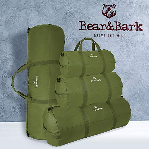 Large Duffle Bag – Green 38”x20” - Canvas Military and Army Cargo Style Duffel Tote for Men and Women– College Student, Backpacking, Travel and Storage Shoulder Bag