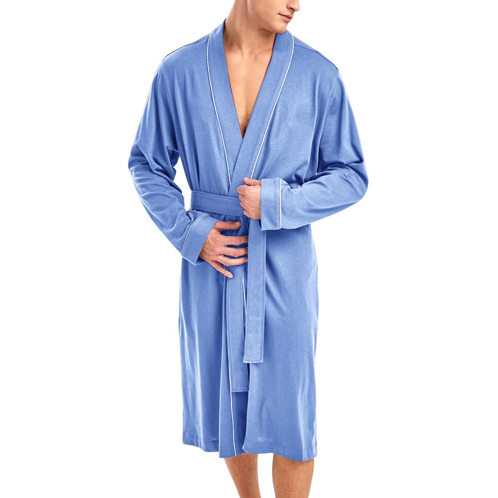 HOLOVE Men's Cotton Robe Plus Size Bathrobe Lightweight Spa Soft Sleepwear