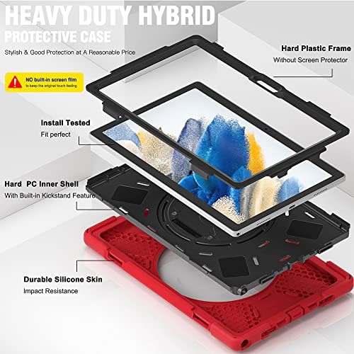 Zenrich Samsung Galaxy Tab A8 Case 10.5 Inch 2021, Heavy Duty Shockproof Protective Cover with Rotating Kickstand, Hand & Shoulder Strap for Galaxy A8 Tablet SM-X200/X205/X207, Red