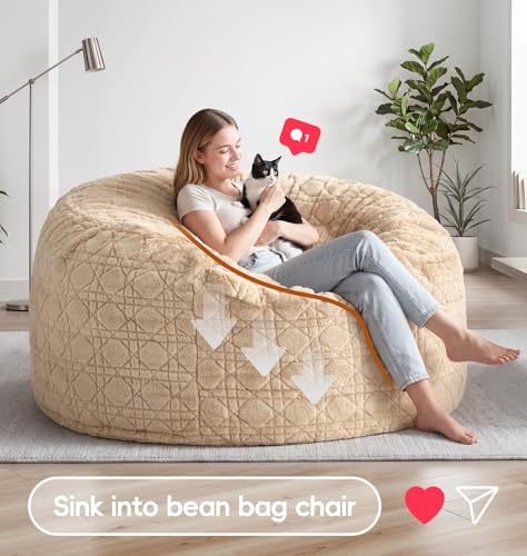 Image of 5FT Bean Bag Chair Oversized Bean Bags for Adults Large Bean Bag Beanbag Chair Washable Cover Bean Bags Giant Memory Foam Bean Bag Chairs for Adults Pocket for Bedrooms Living Room(Khaki)
