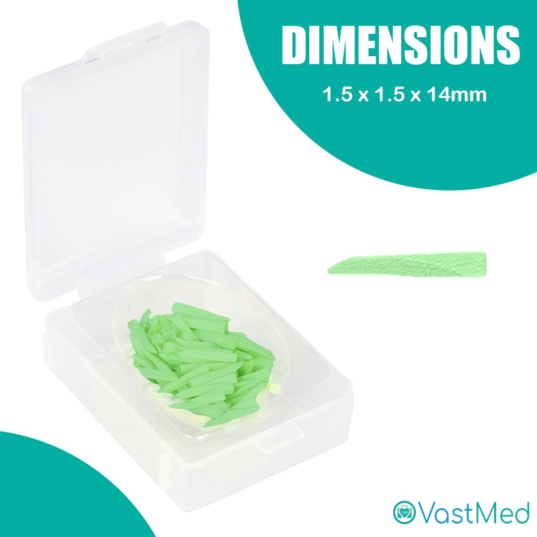 100 Pcs Dental Wooden Wedges by Vastmed | Disposable Wooden Wedges - Green (Medium)