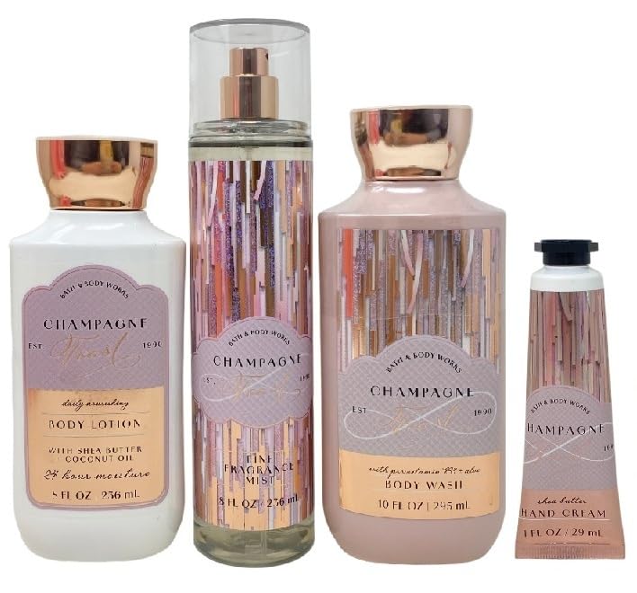 Bath & Body Works Champagne Toast Gift Set - Fine Fragrance Mist, Body Lotion, Body Wash and Hand Cream - with a Peach Gardenia Sample Soap - Image 2