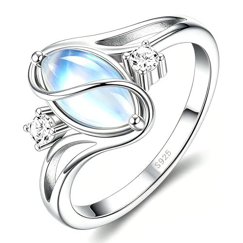 LIRUT 925 Sterling Silver Moonstone Ring...