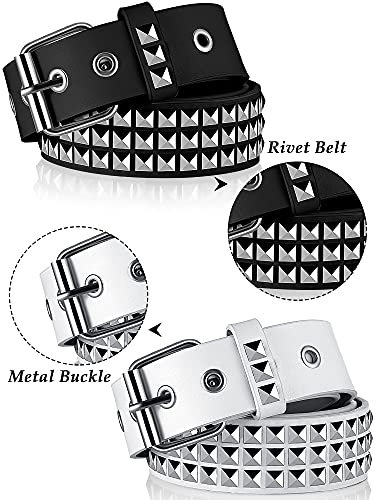 Vicenpal 2 Pieces Studded Belt Punk Y2K Rock Goth Emo Belt with PU Leather Rivet Metal Pyramid for Women Men Jeans Pants2