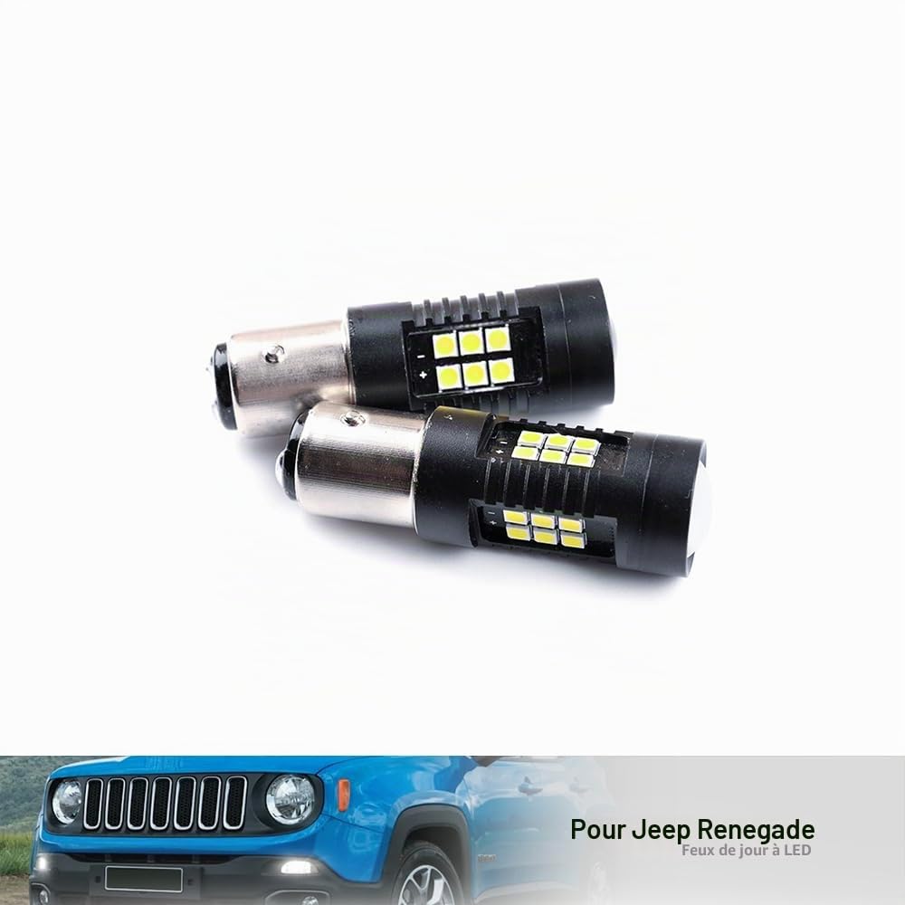 LED Drl Feux de jour Ampoules pour Jee.p Renegade (BU,Bi) 2014- Paire de 21 LED P21W BAY15D Lumière du jour, Drl Lumières allumées toute la journée P21/5W feuxLed Lumière de stationnement