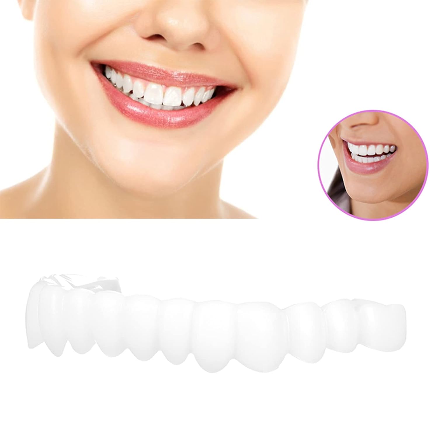 2 Pairs Instant Veneer Dentures Serrated Dentures Top Bottom Temporary Fake Cosmetic Teeth Straightening Braces Covering Whitening Restoration Kit for Men and Women : Health & Household