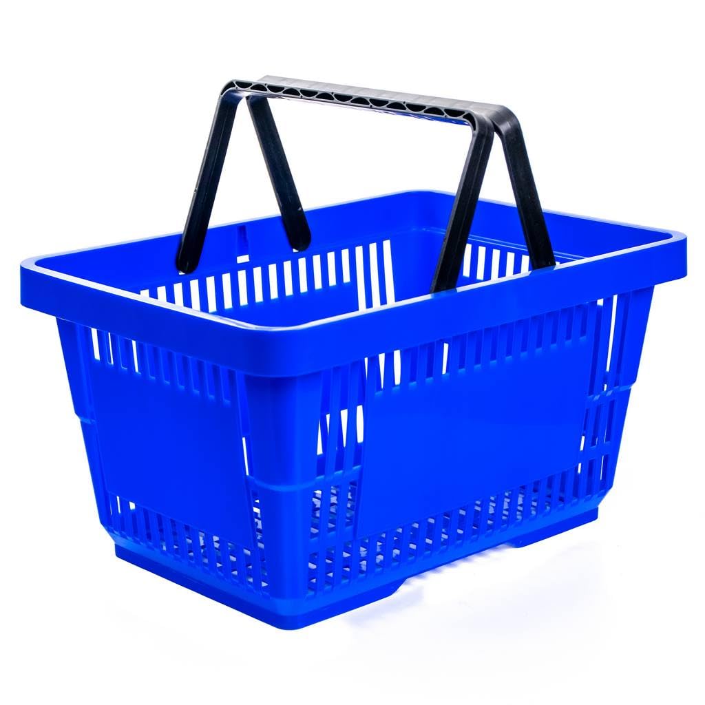 Mega-M Einkaufskorb Set, Blau, 22L Kunststoff Tragekörbe mit Doppelgriffen, Stapelbar, 43x30x22 cm, 10 Stück