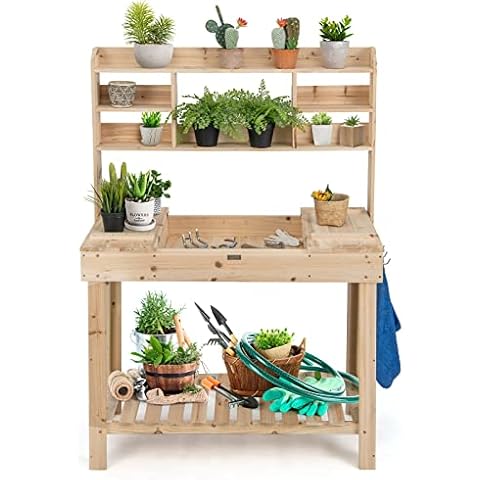 Mesa de Plantación de Madera con Estantes y Ganchos COSTWAY Cover