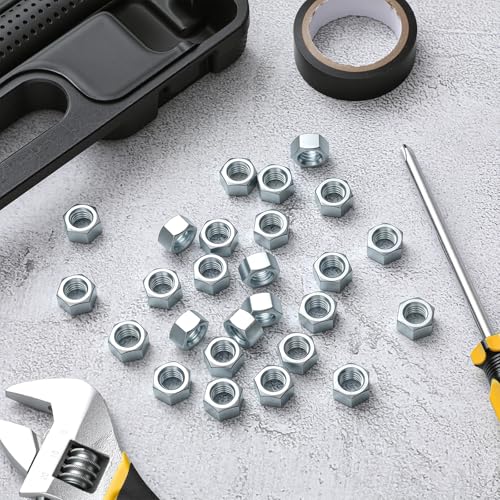 Image of Yaocom 200 Pack 3 /8 inch-16 Zinc Hex Nuts Electro Galvanized Finish Bright Silver UNC Coarse Thread Hex Nuts Bulk Compatible with Bolts and Threaded Rods of The Same Specification
