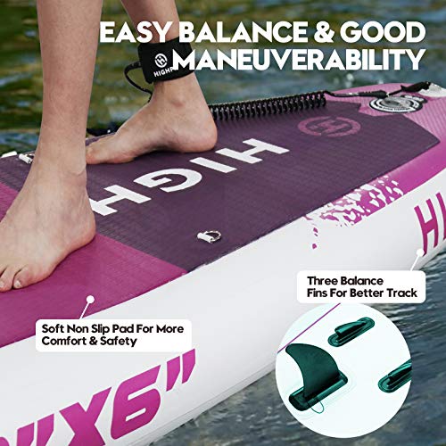 Highpi Inflatable Stand Up Paddle Boards, 10'6''X32''X6'' Sup With Accessories Backpack Anti-Slip Deck, Leash, Paddle And Hand Pump, Pink&Green Paddle Board Standing Boat For Youth & Adult #TOP4