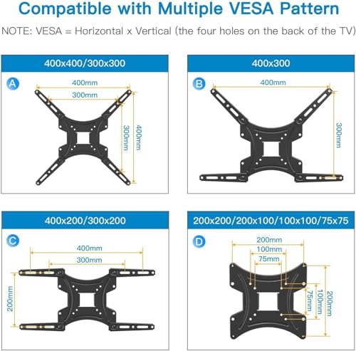 Full Motion TV Wall Mount Bracket Articulating Arms Swivels Tilts Extension for Most 24-55 Inch LED LCD Flat Curved Screen TVs, Max VESA 400x400mm up to 66lbs by Pipishell by Pipishell - Image 2