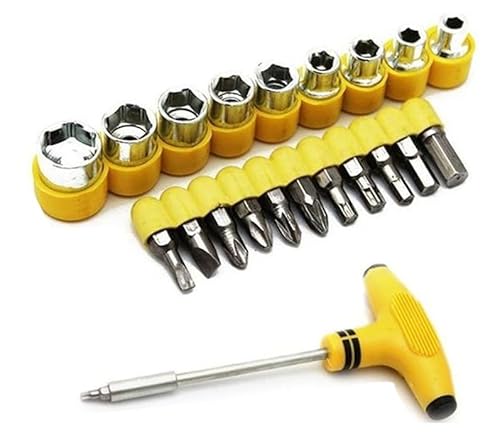 Thryllian 24 Pcs T-Shape Screwdriver Set with Ratchet Pawl & Socket Spanner | Multi-Function Hand Tool Kit for Household, Bicycle, Car & Appliance Repair | Durable & Easy Grip Design