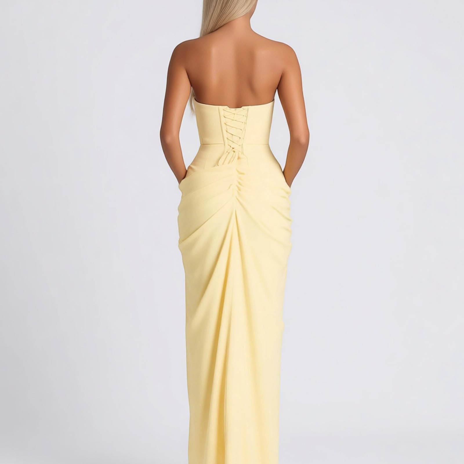 Satinkleid Damen, Abendkleid Lang Kleid Hochzeitsgast Damen Elegant Trägerloses Cocktailkleid Shoulder Festliche Kleider für Hochzeit, Abschlusskleid Abiball